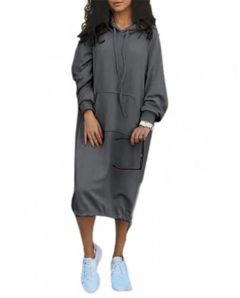 Abito con cappuccio con spacco laterale in tinta unita autunno inverno con spacco laterale per ufficio