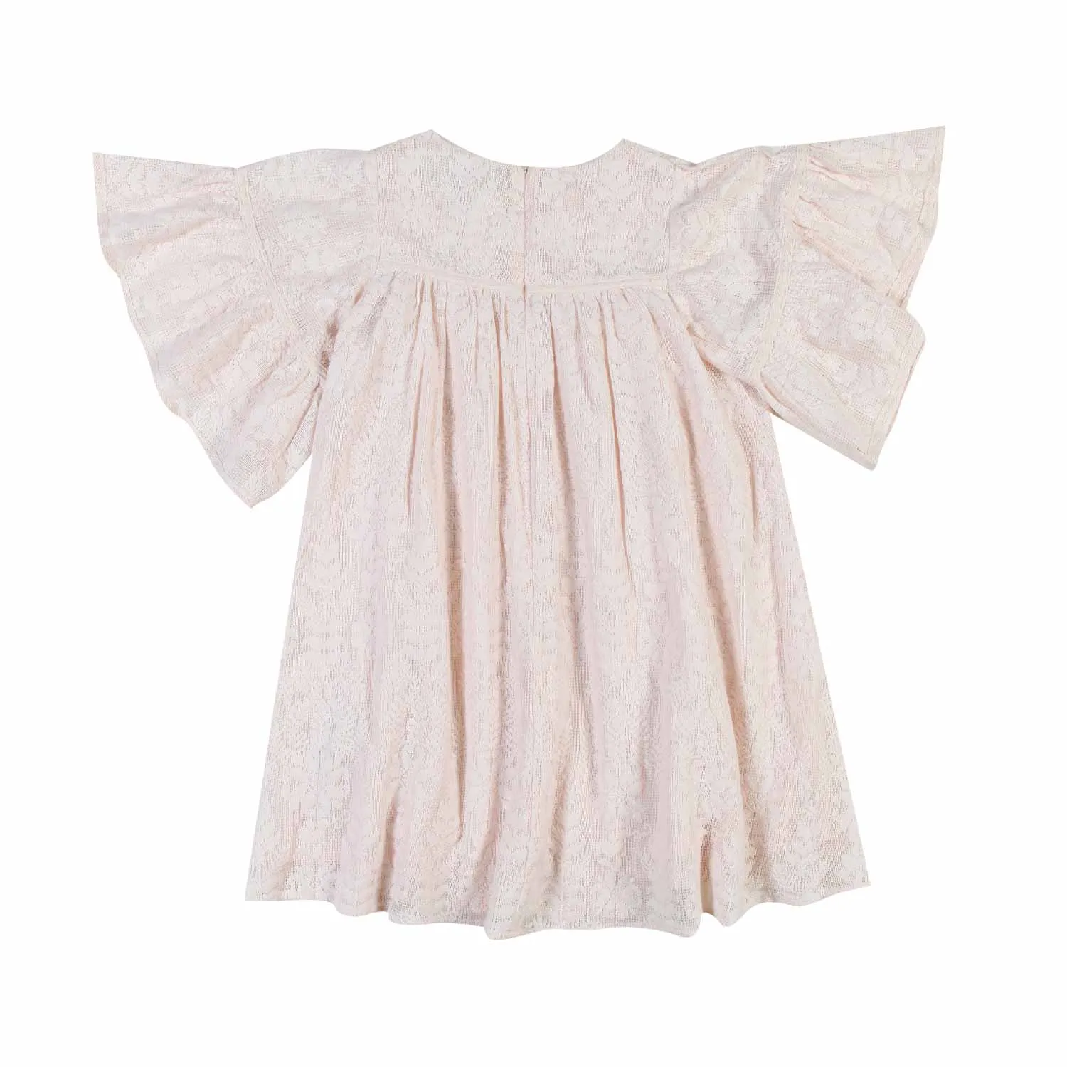 Abito In Pizzo Floreale Rosa Cipria Bambina