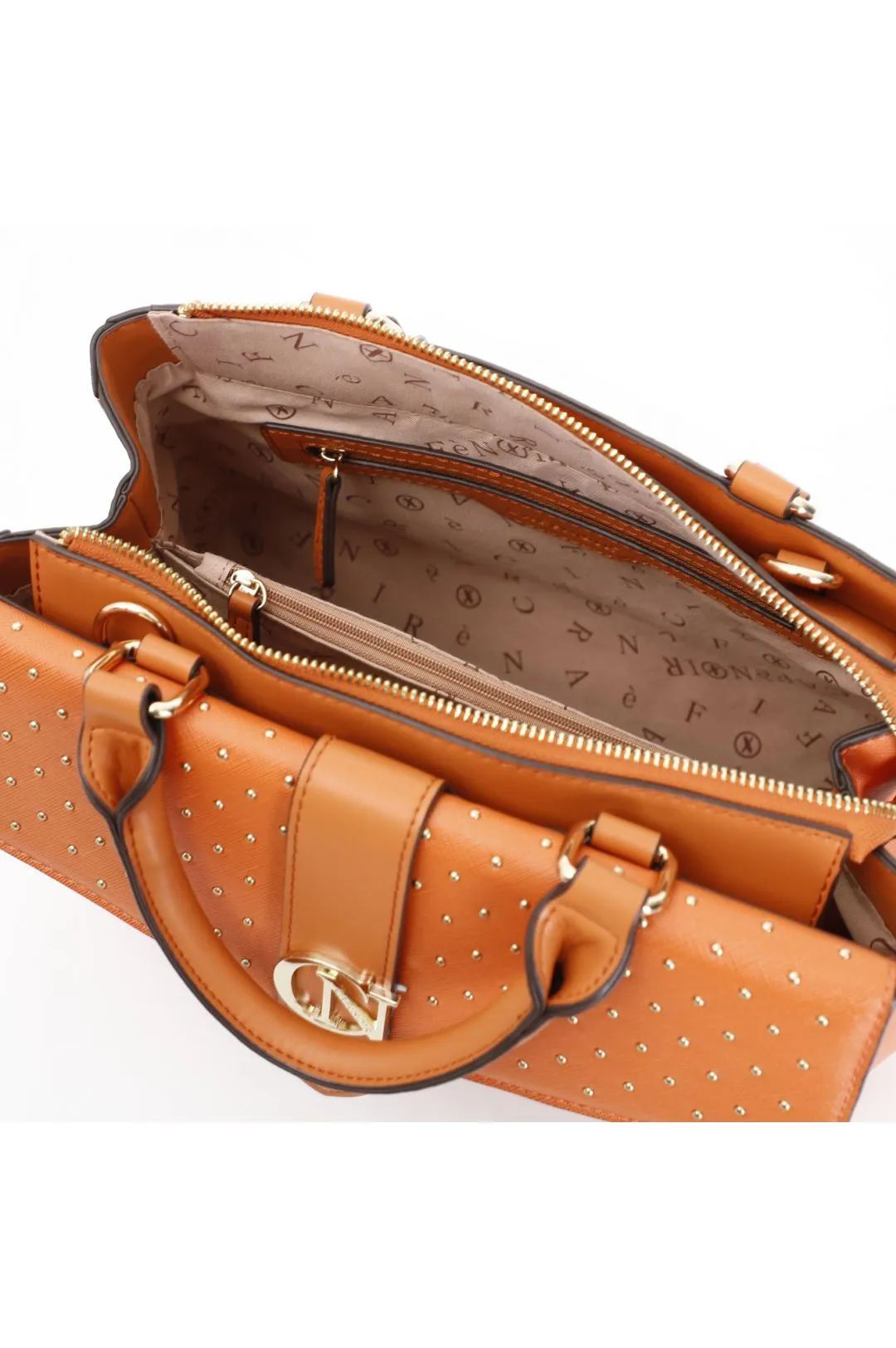 bauletto rigido in saffiano con microborchie e charm cafènoir mango