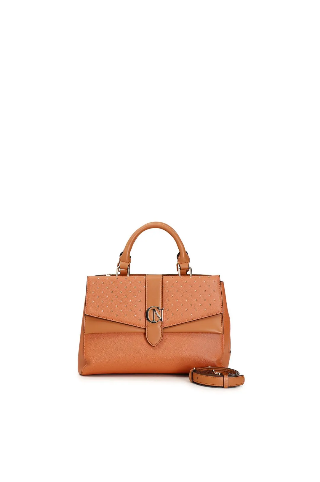 bauletto rigido in saffiano con microborchie e charm cafènoir mango