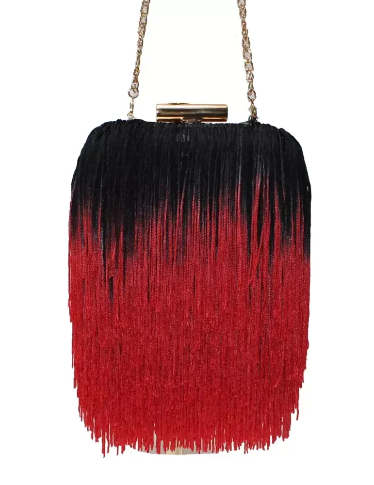 Borsa frange sfumate rosso e nero Anna Cecere ACA072