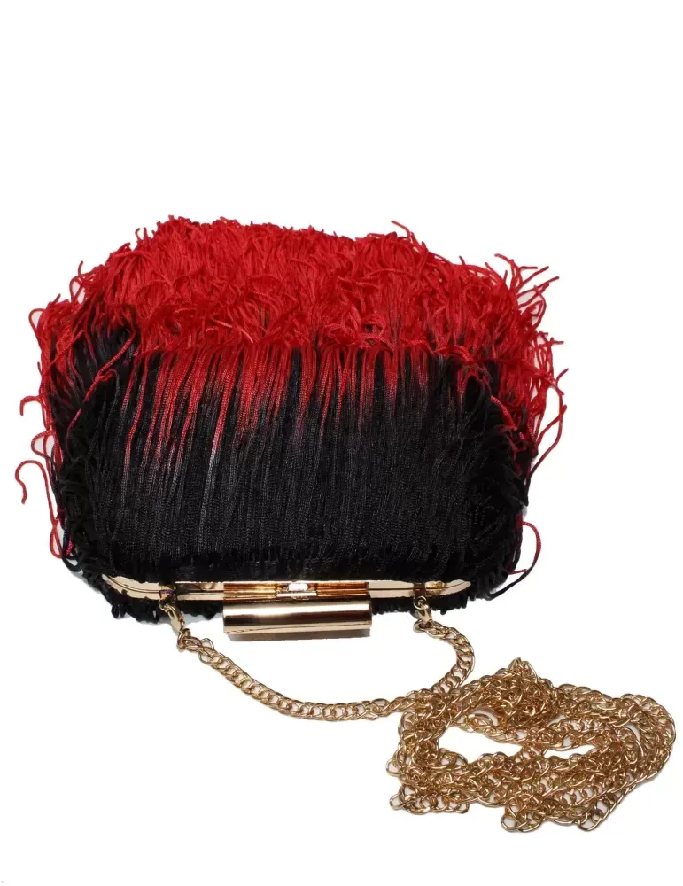 Borsa frange sfumate rosso e nero Anna Cecere ACA072