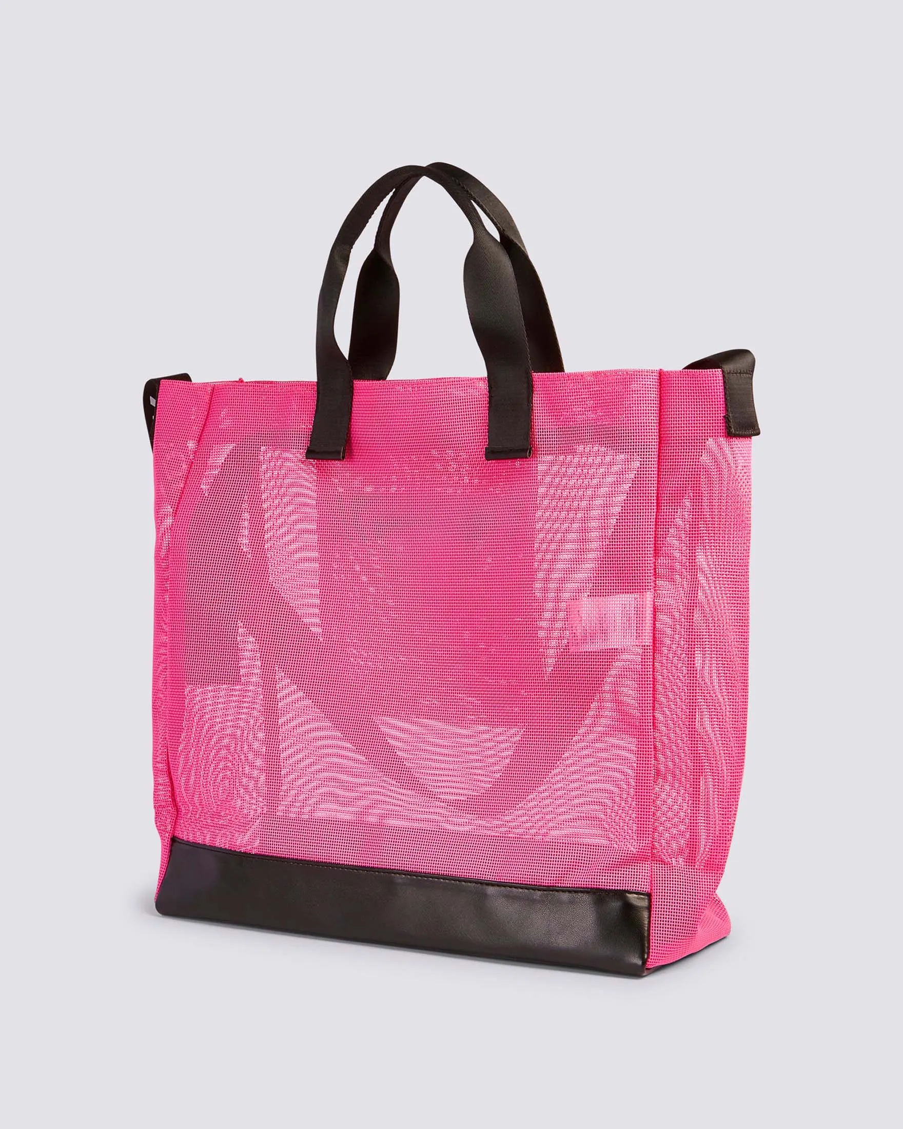 Borsa mare grande fucsia in mesh con base rivestita e tracolla removibile a contrasto di colore