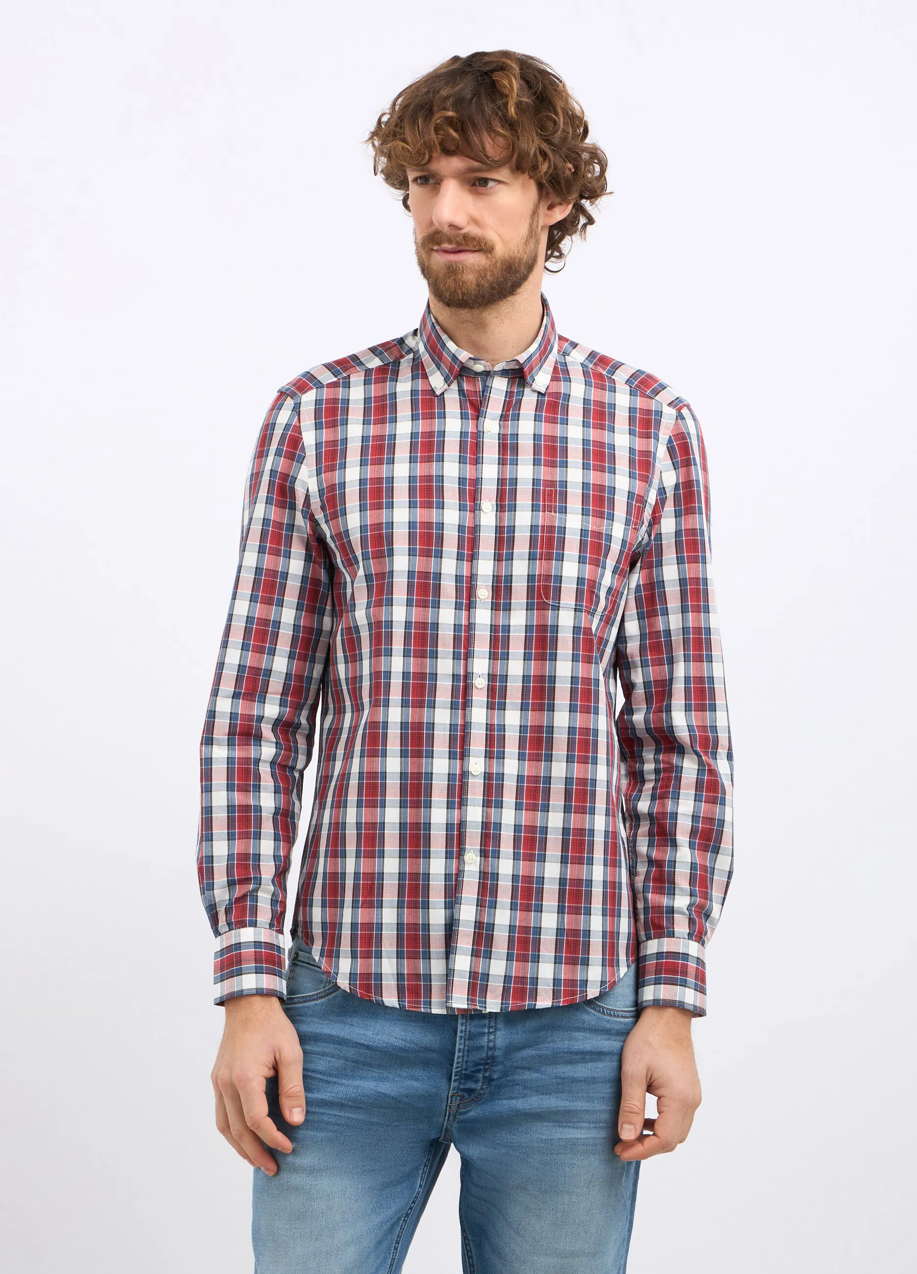 Camicia a quadri in misto cotone uomo