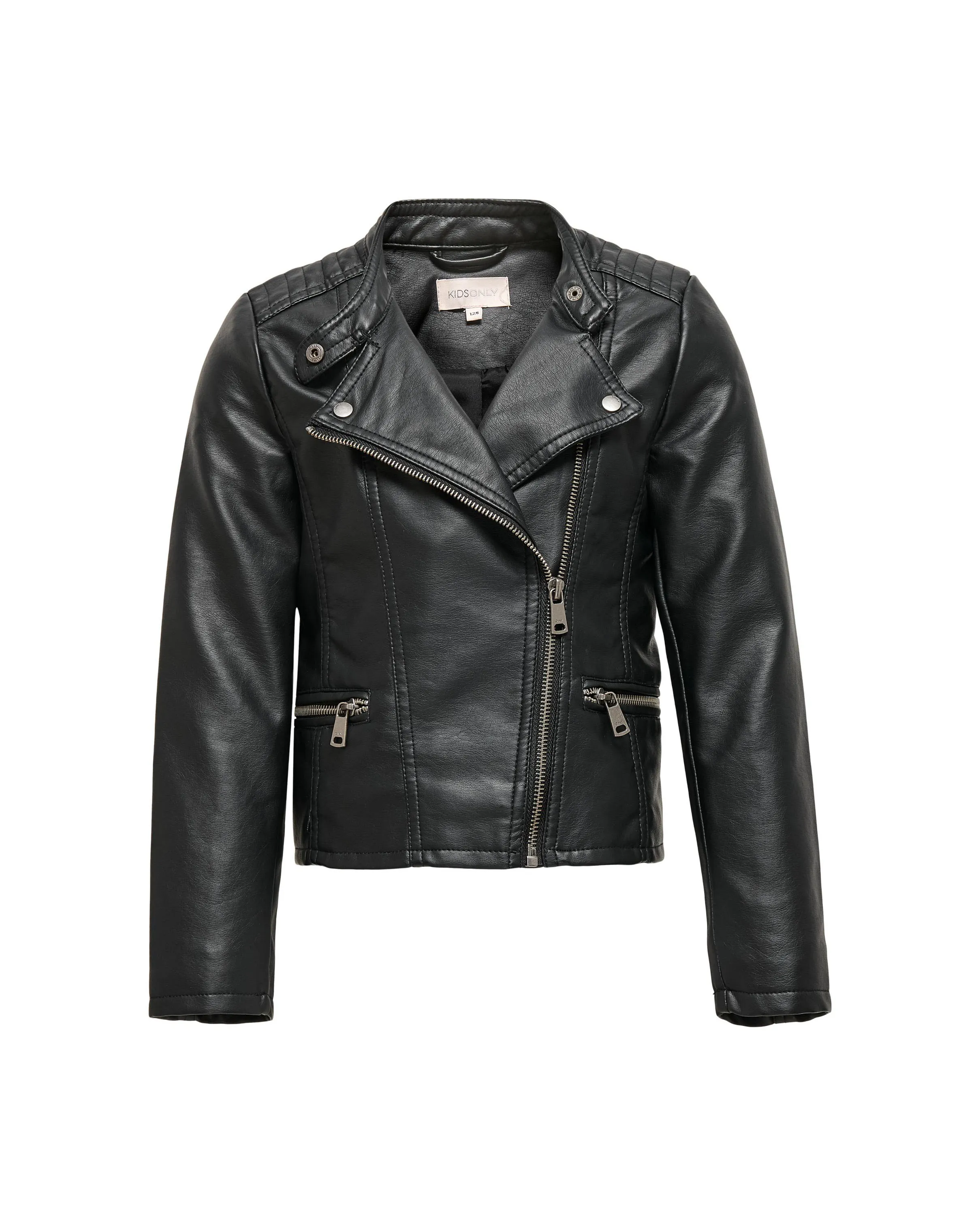 Chiodo biker nero in similpelle 10-14 anni