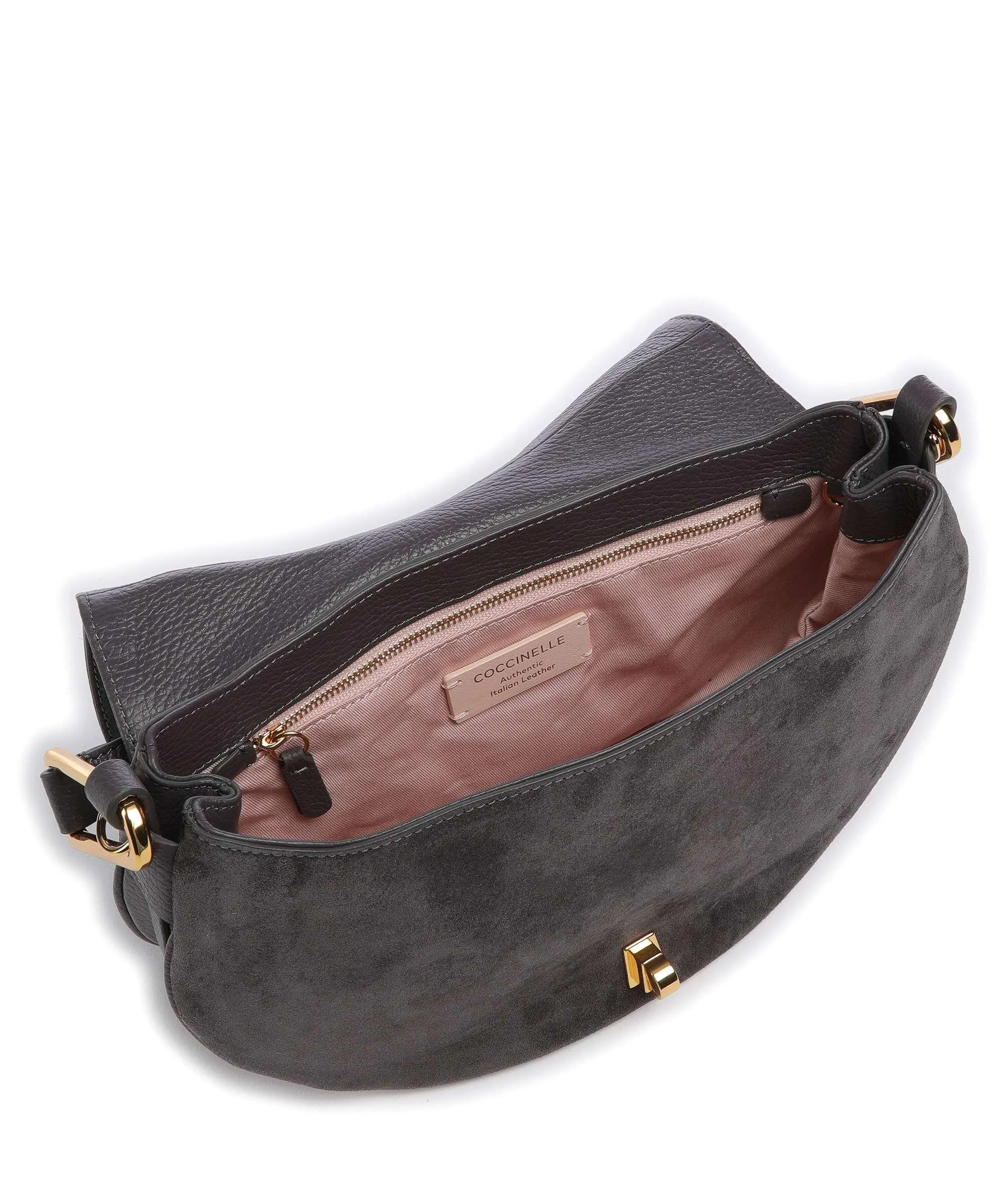  Coccinelle Magie Suede Borsa a spalla pelle bovina ruvida, pelle di vacchetta grana grigio scuro  