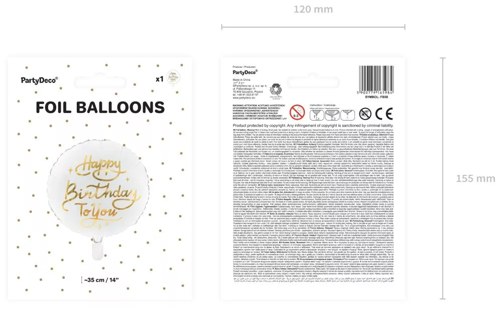 Compleanno a te Palloncino foil bianco 35 cm