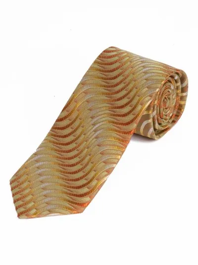 Cravatta da uomo extra lunga con motivo a onda giallo oro