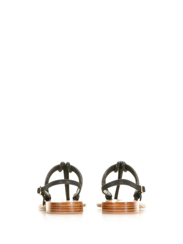 Flip flop sandal with black rhinestones