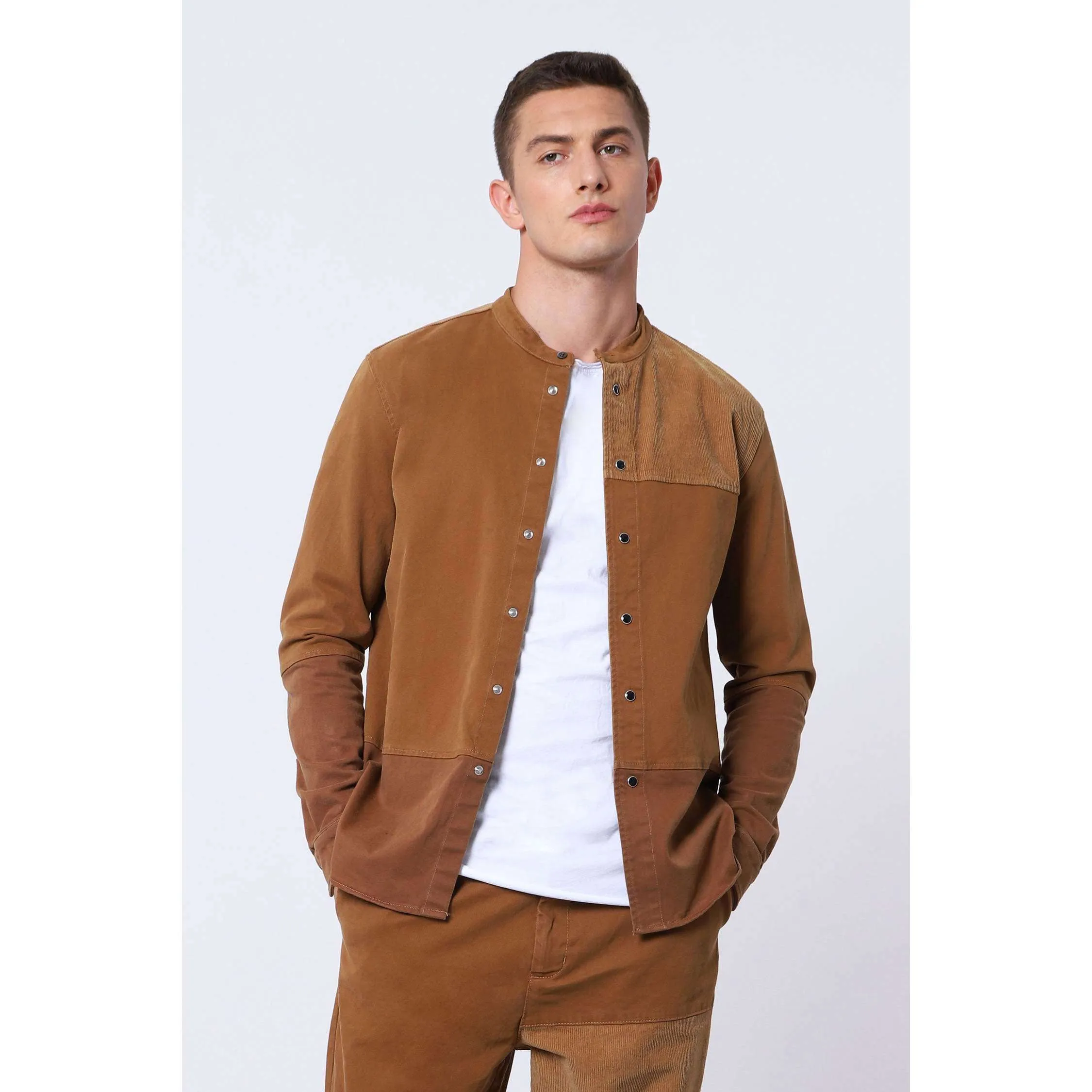 Imperial Uomo Camicia Manica Lunga Slim Patch Cotone Beige