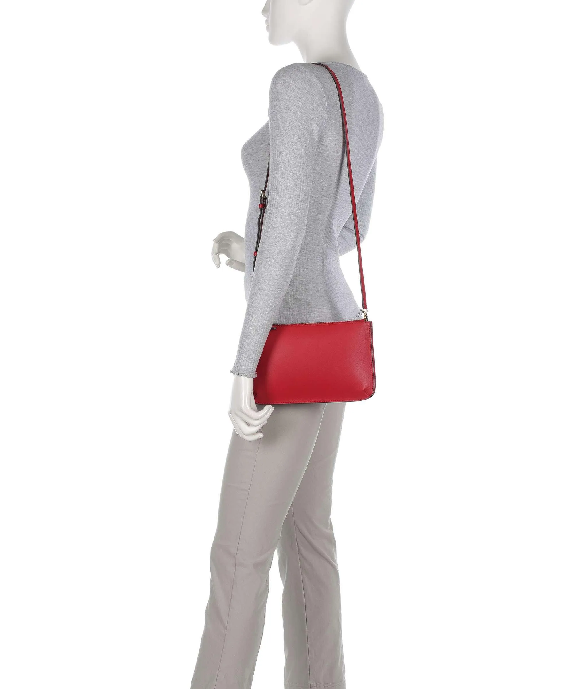  Lauren Ralph Lauren Landyn Medium Borsa a tracolla pelle di vacchetta finemente grana rosso  
