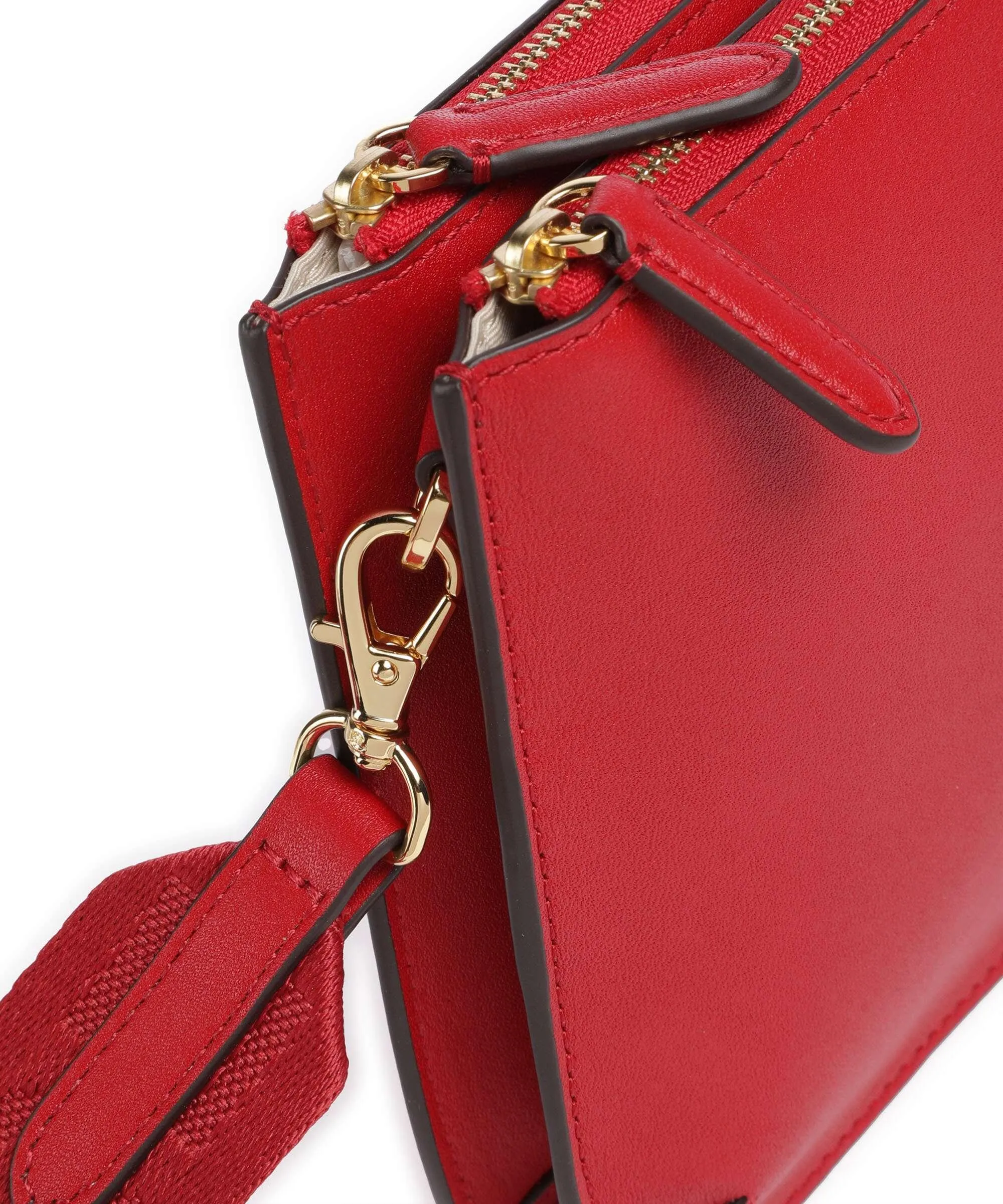  Lauren Ralph Lauren Landyn Medium Borsa a tracolla pelle di vacchetta finemente grana rosso  
