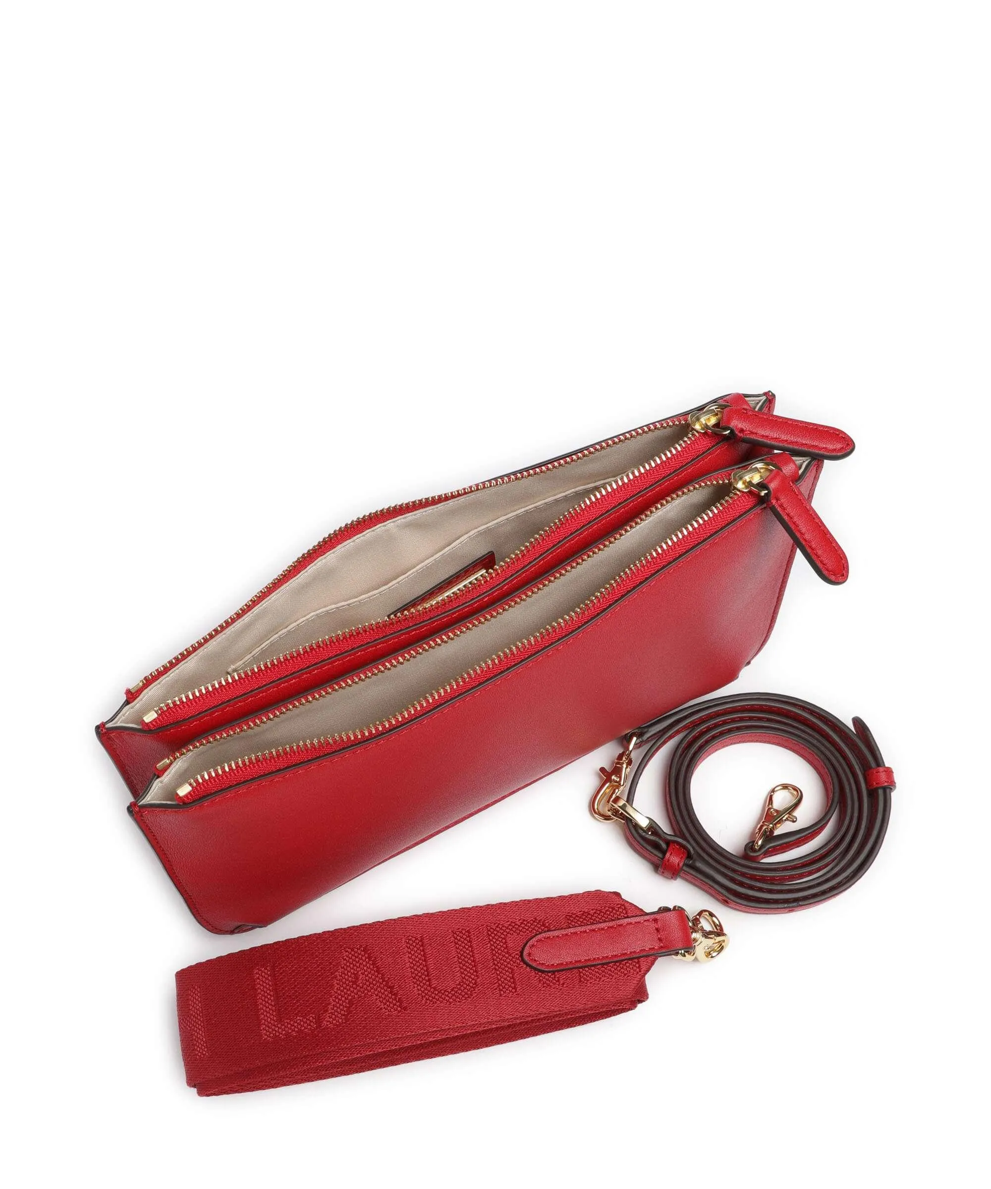  Lauren Ralph Lauren Landyn Medium Borsa a tracolla pelle di vacchetta finemente grana rosso  