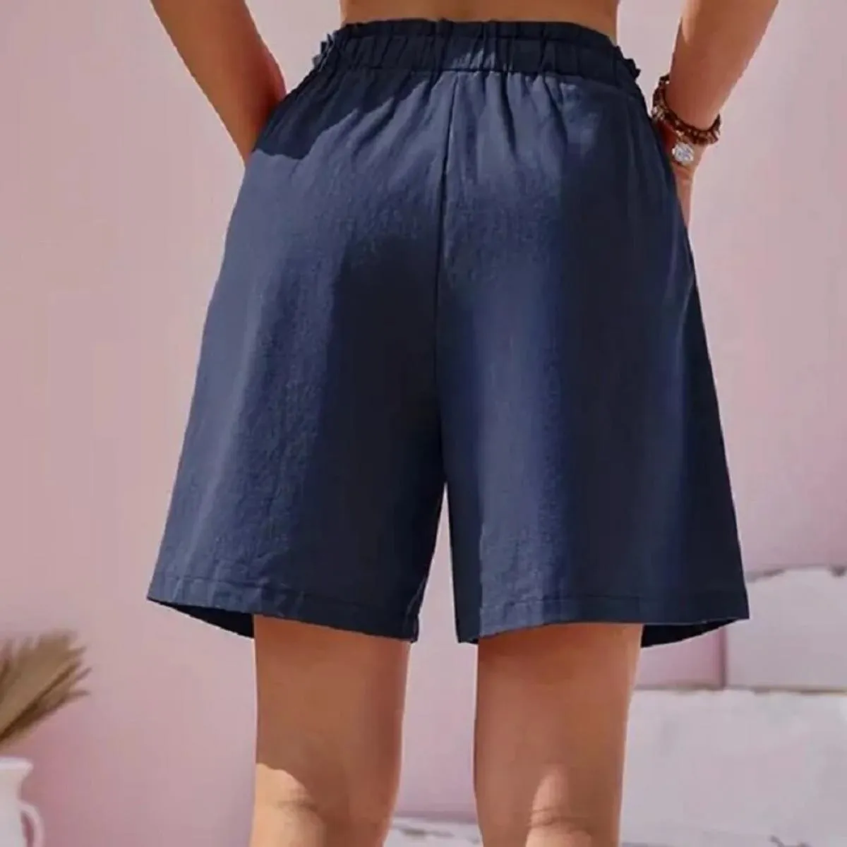 M L Xxl Pantaloncini da donna in cotone Tinta unita Vita elastica alta Pantaloni tascabili allentati slim fit per la moda estiva