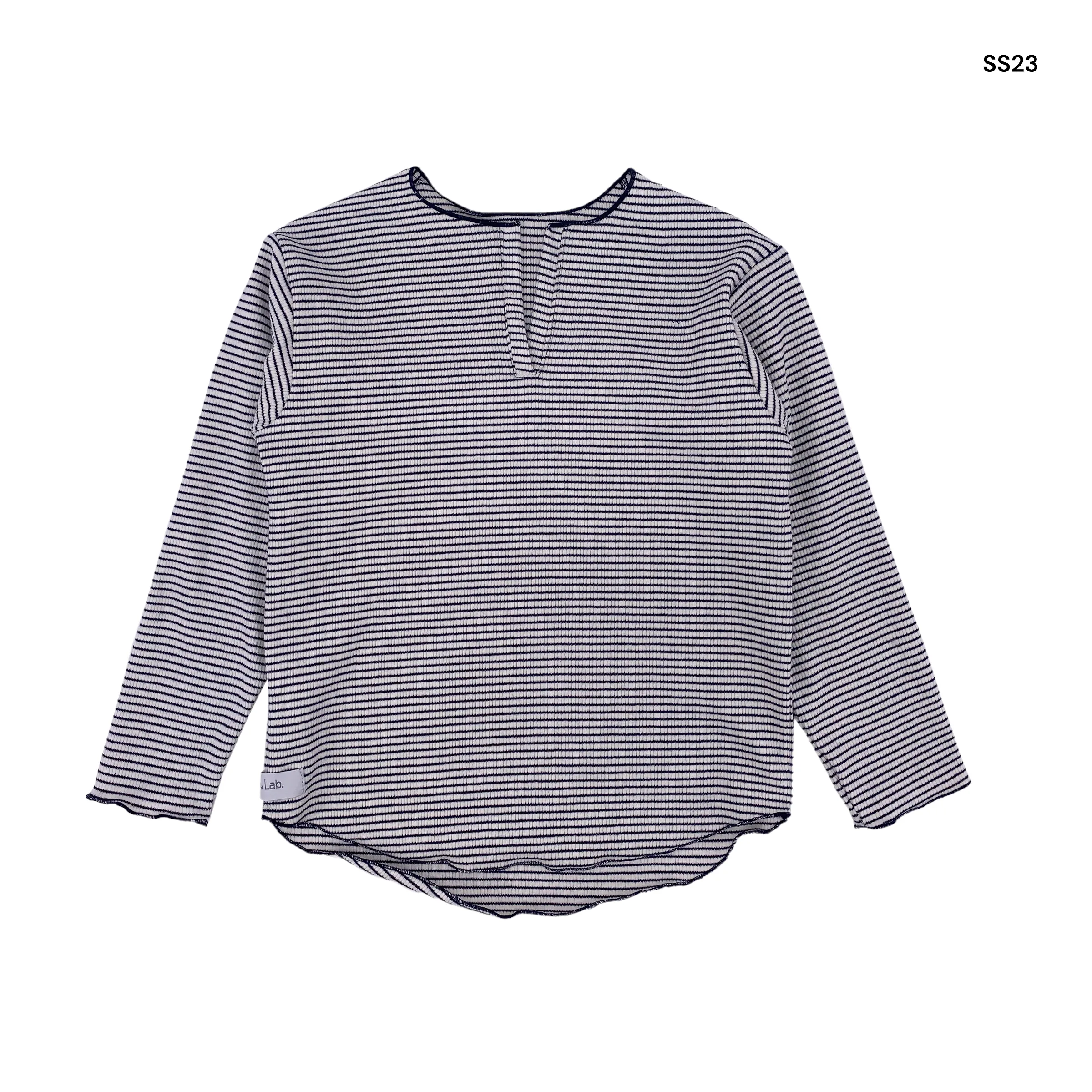 Maglia serafino a costine rigata blu per neonati e bambini