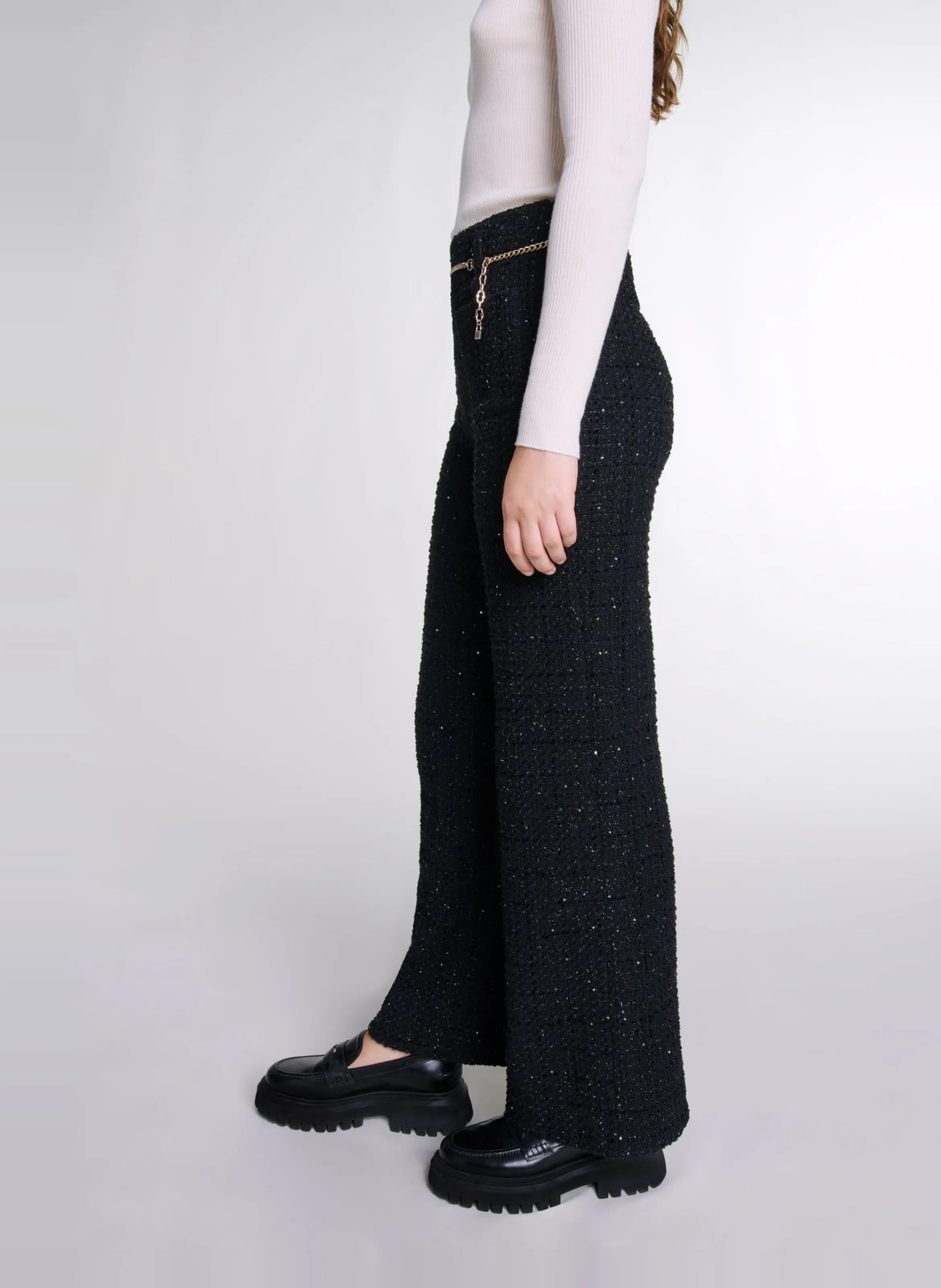  MAJE   Pantaloni dritti in tweed lucido | Nero