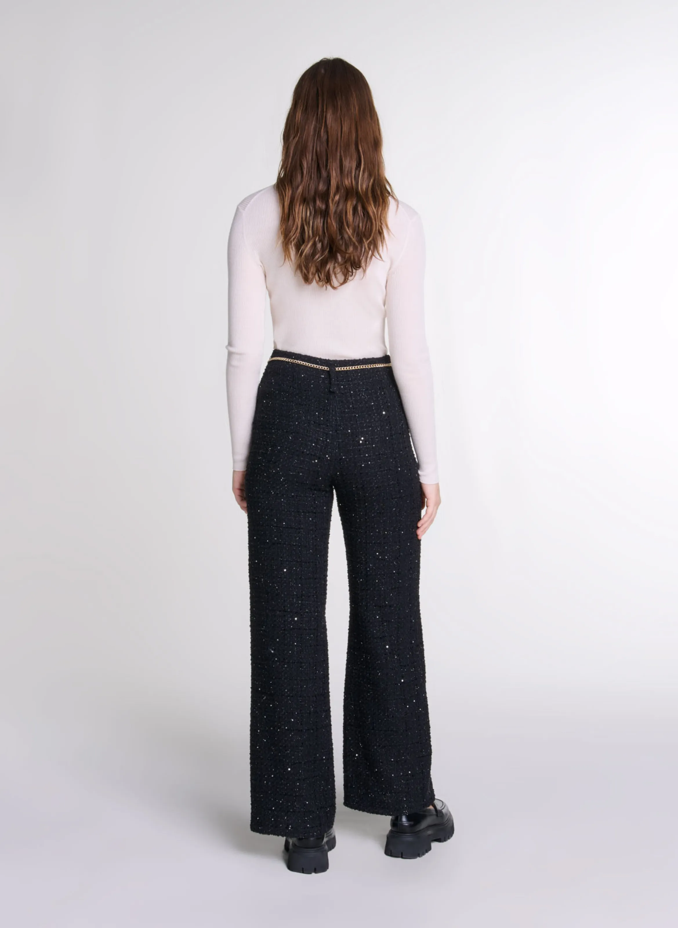  MAJE   Pantaloni dritti in tweed lucido | Nero