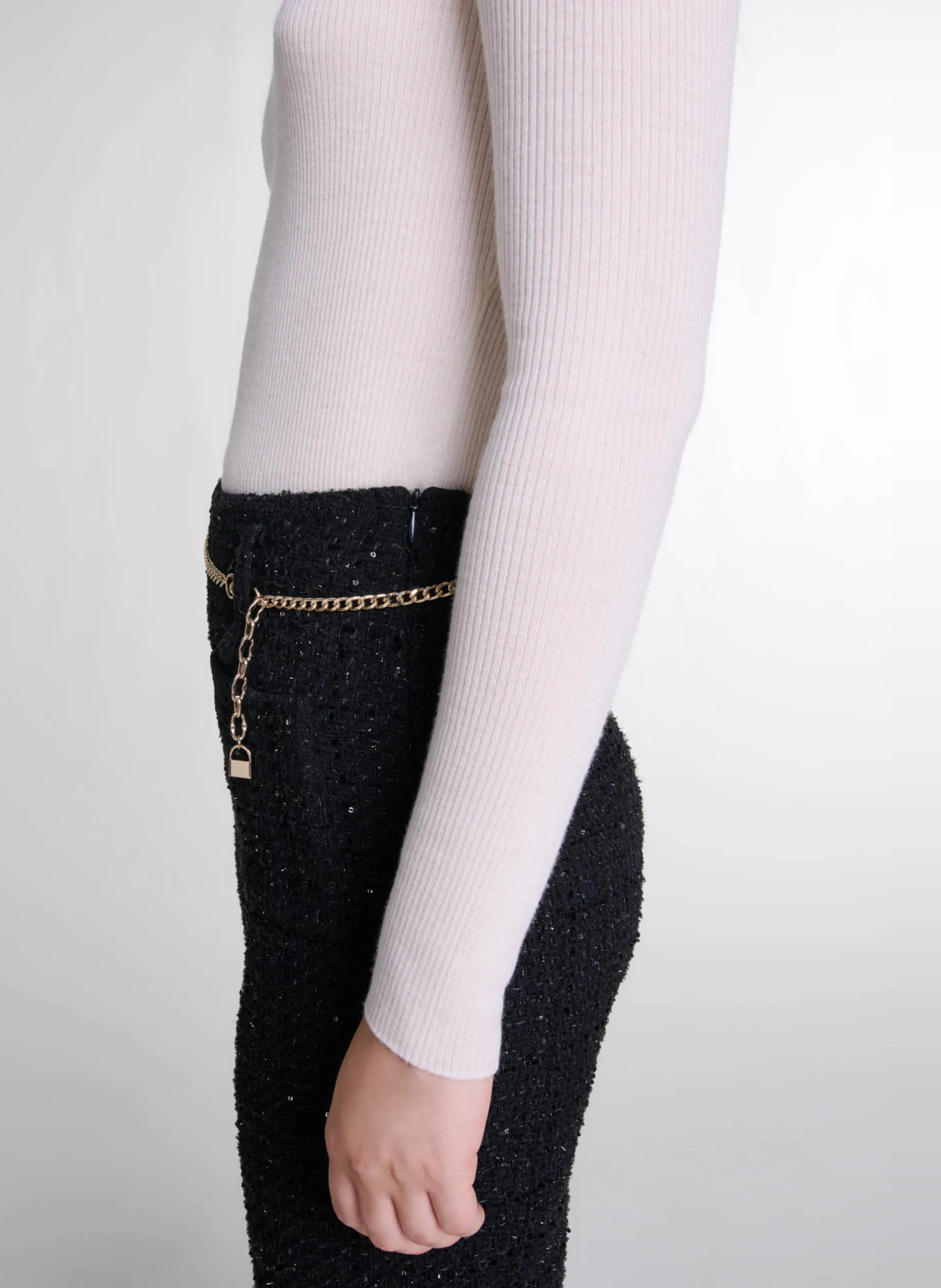  MAJE   Pantaloni dritti in tweed lucido | Nero