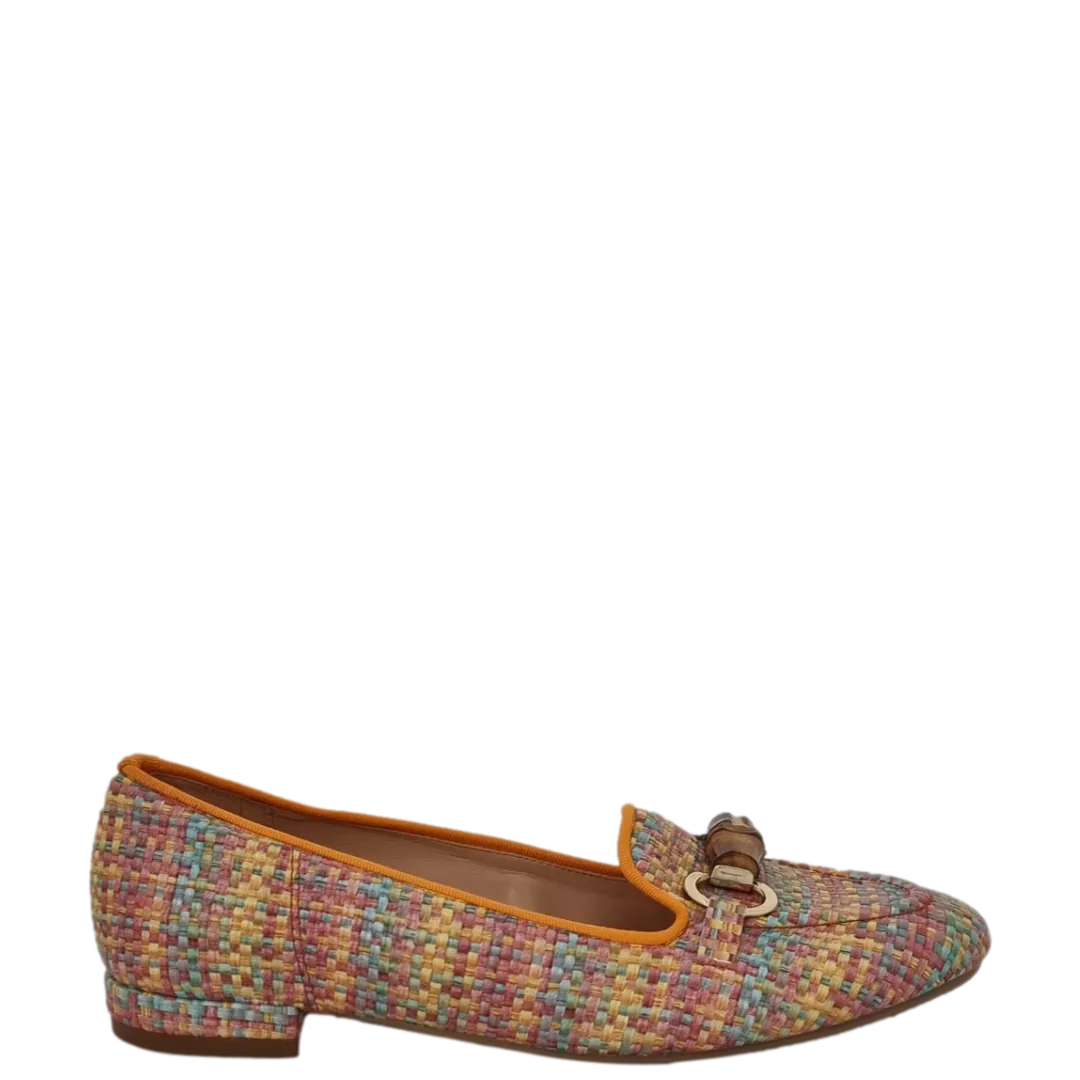 Mocassini in canapa arancio con tacco basso e accessorio