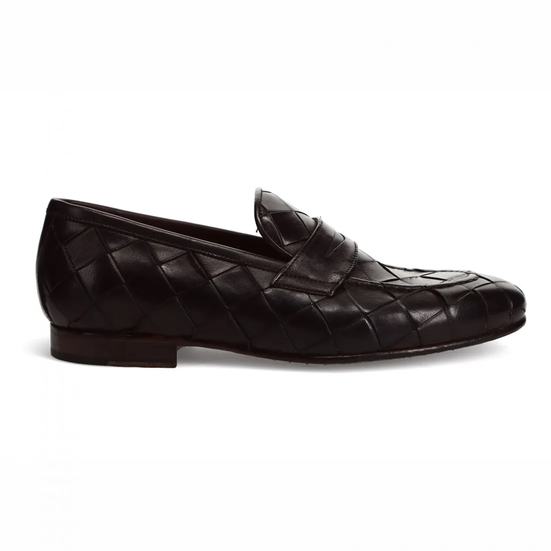 Mocassino Sangiorgio in pelle intrecciata marrone scuro