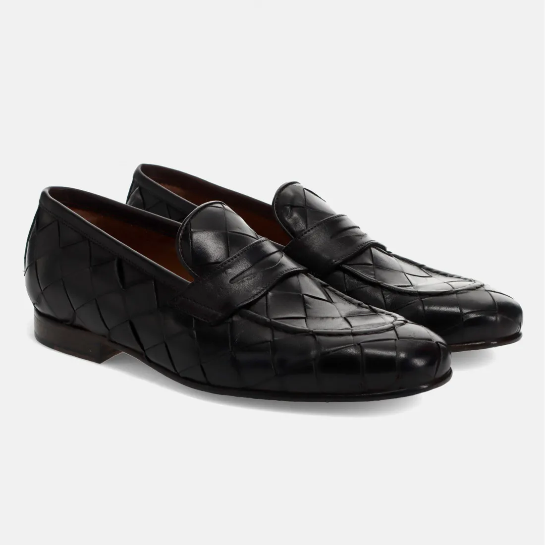 Mocassino Sangiorgio in pelle intrecciata marrone scuro