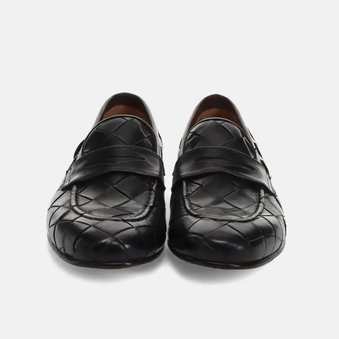 Mocassino Sangiorgio in pelle intrecciata marrone scuro