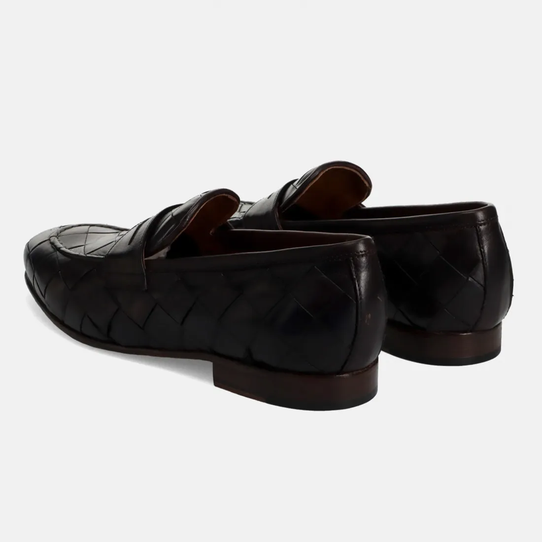 Mocassino Sangiorgio in pelle intrecciata marrone scuro