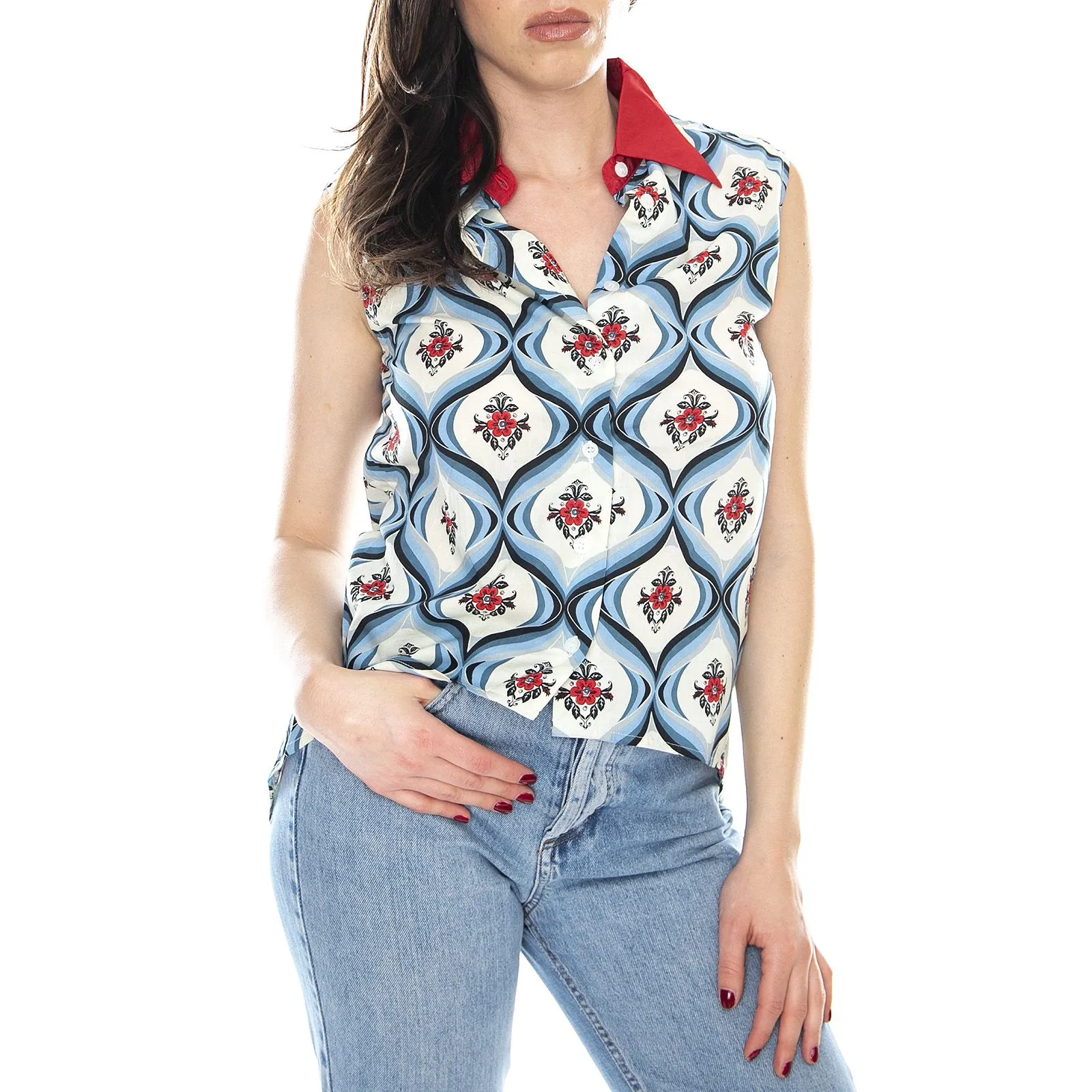 Motel Rocks Matica Shirt - Retro Tile - Camicia Smanicata Donna Multicolore    