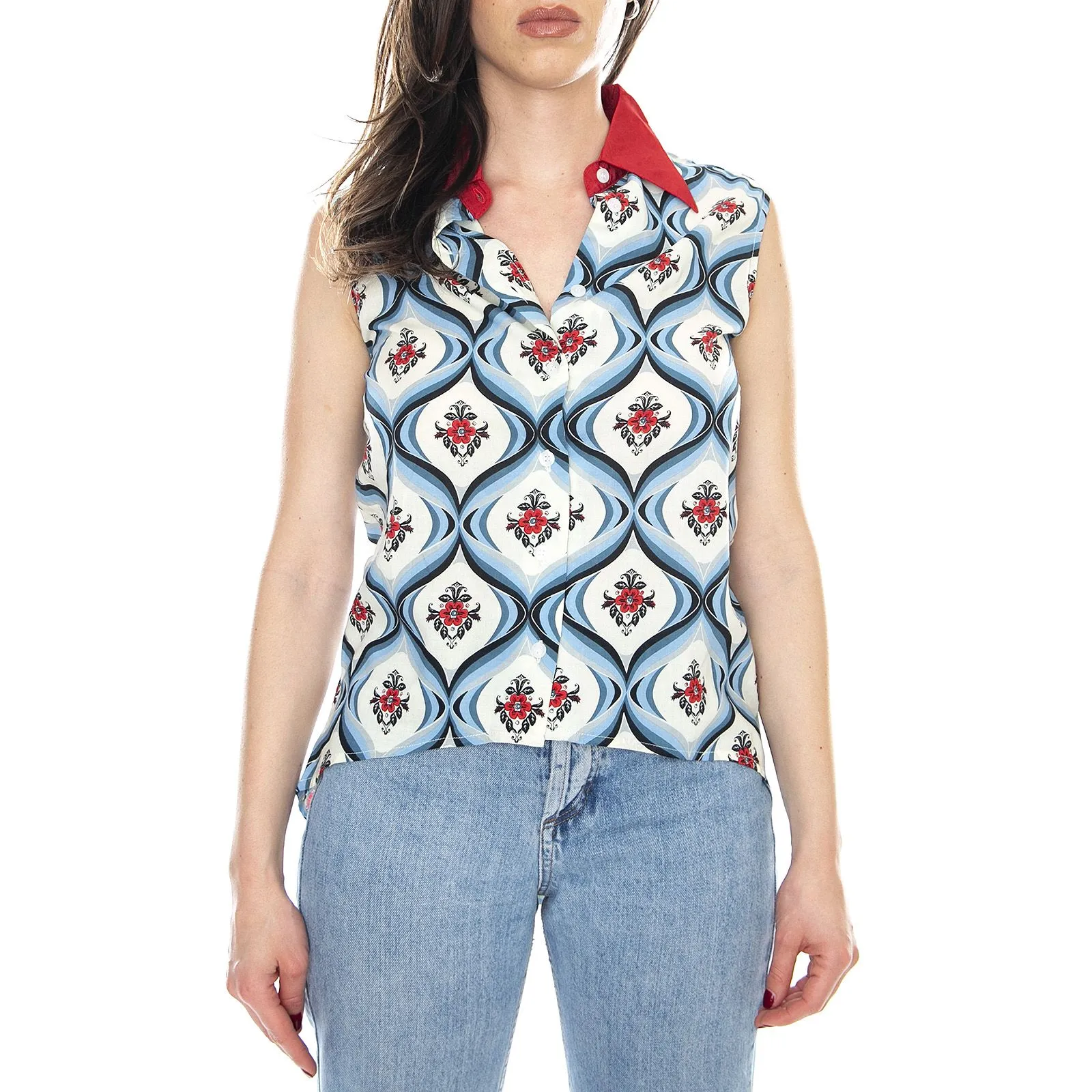 Motel Rocks Matica Shirt - Retro Tile - Camicia Smanicata Donna Multicolore    