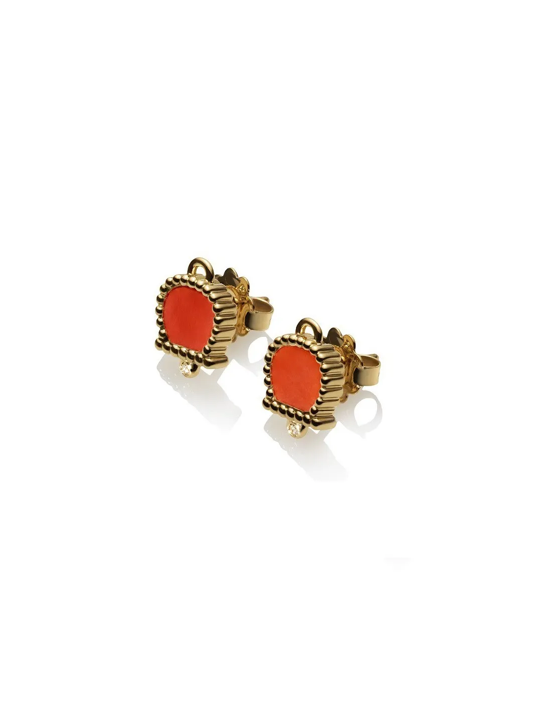 Orecchini Chantecler a lobo in oro giallo Campanella micro Chantecler in Corallo salmone e diamante