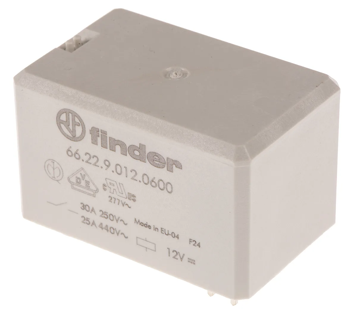Relè di potenza Finder serie 66 Series, DPST, bobina 12V cc, Montaggio su circuito stampato