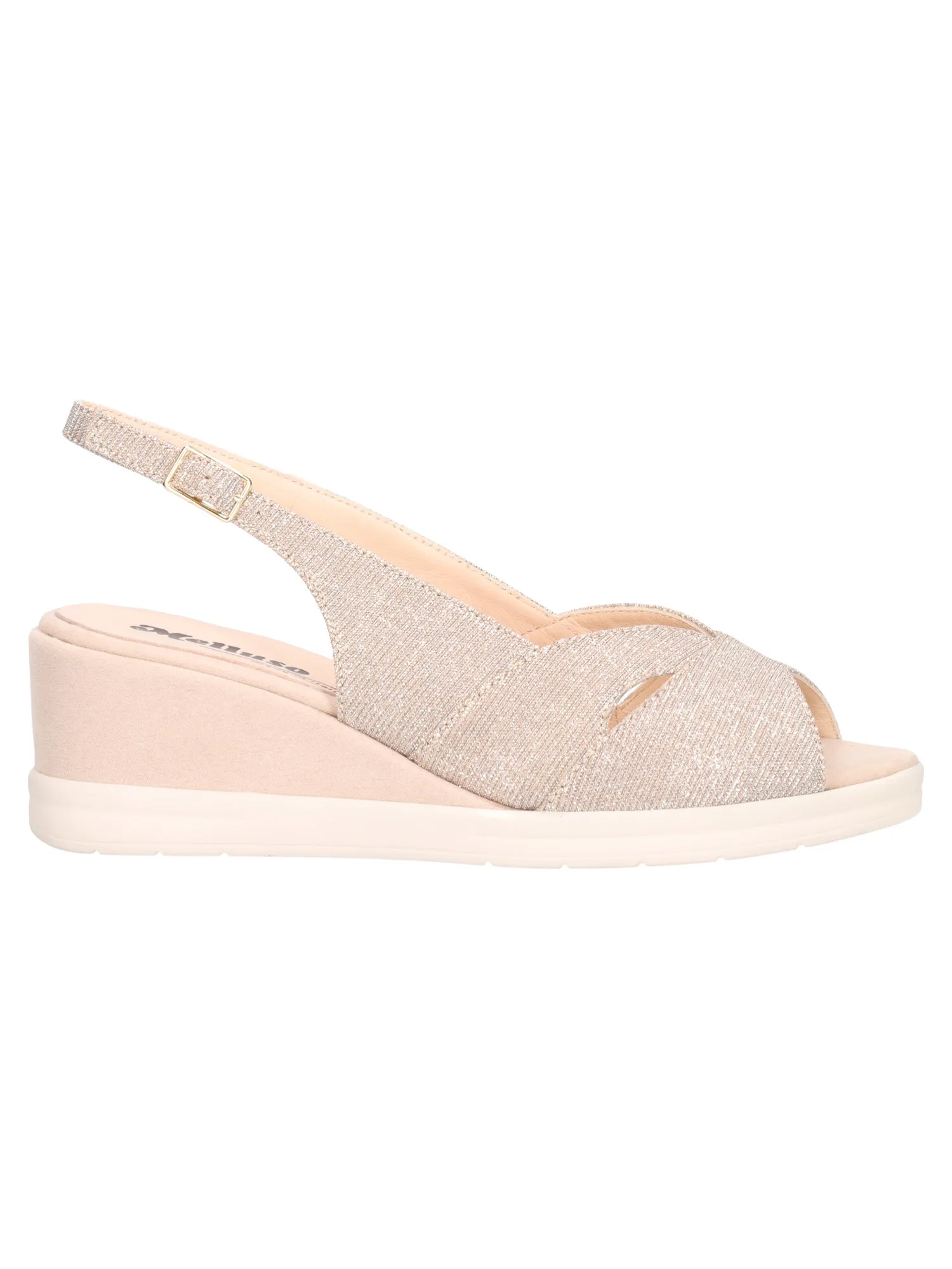 Sandalo con zeppa Messulo da donna platino glitter