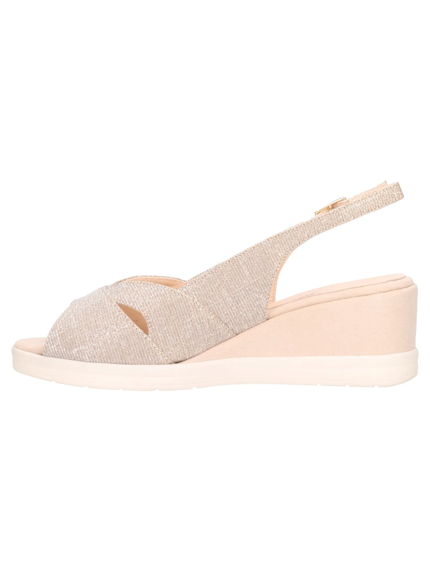Sandalo con zeppa Messulo da donna platino glitter