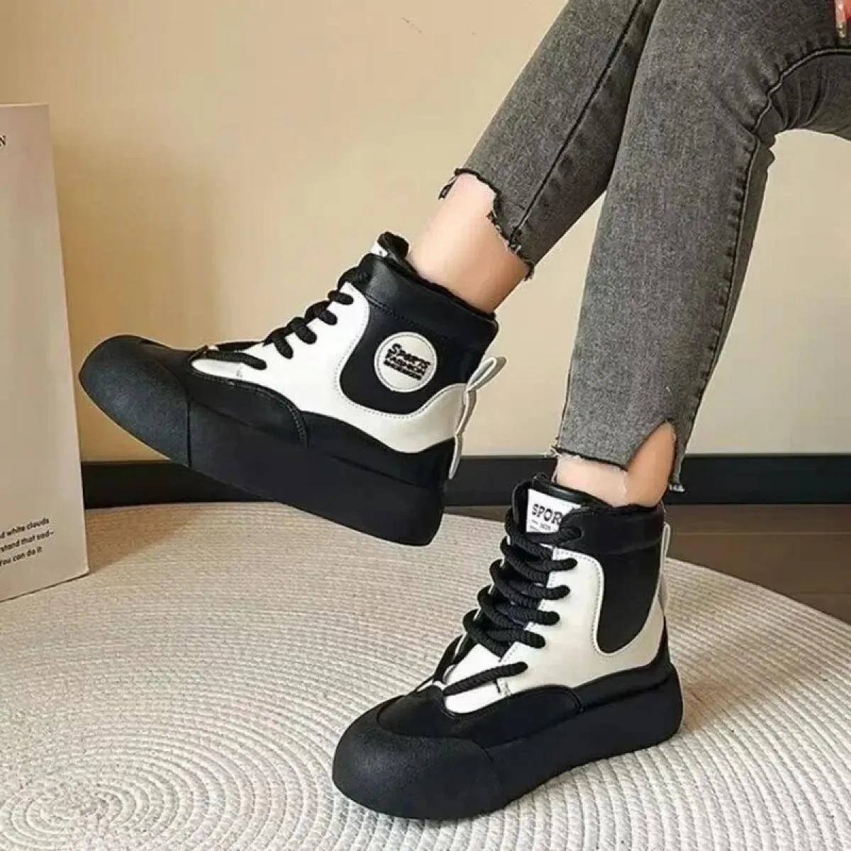Scarpe Per Le Donne 2024 di Modo di Inverno Della Caviglia di Base Lace Up Della Piattaforma Delle Signore Scarpe Casual Punta R