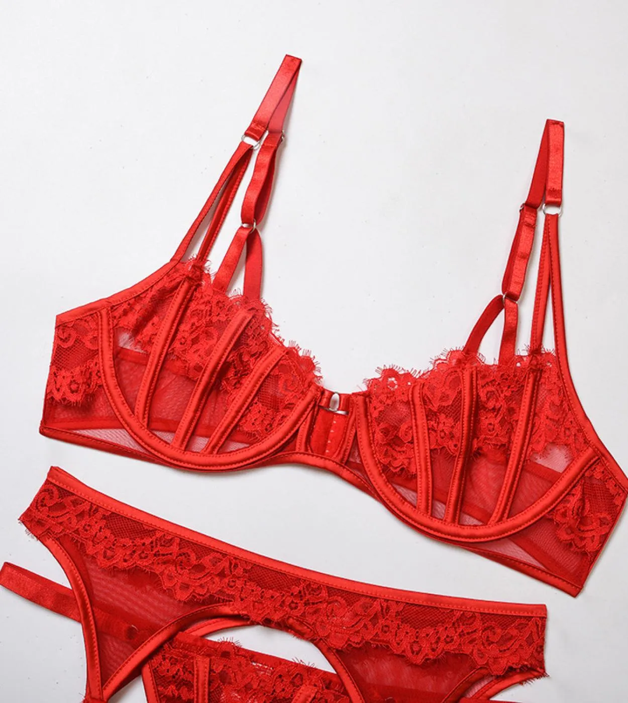 Set di lingerie in pizzo trasparente Set di biancheria intima trasparente con reggiseno in filo metallico e perizoma Set reggise