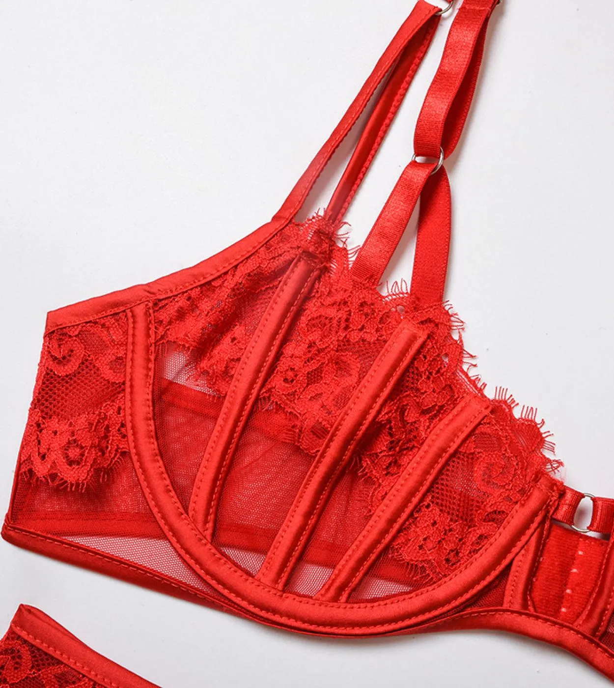Set di lingerie in pizzo trasparente Set di biancheria intima trasparente con reggiseno in filo metallico e perizoma Set reggise