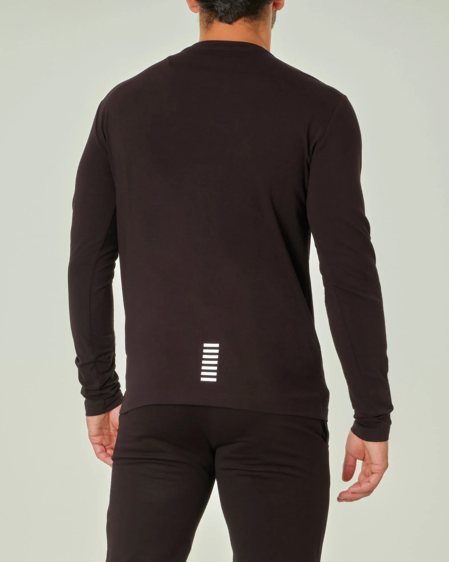 T-shirt nera manica lunga in cotone stretch con logo bianco sul petto