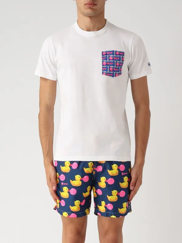 T-shirt uomo MC2 Saint Barth Blanche in cotone con taschino multi pattern Stampa Big Bubble