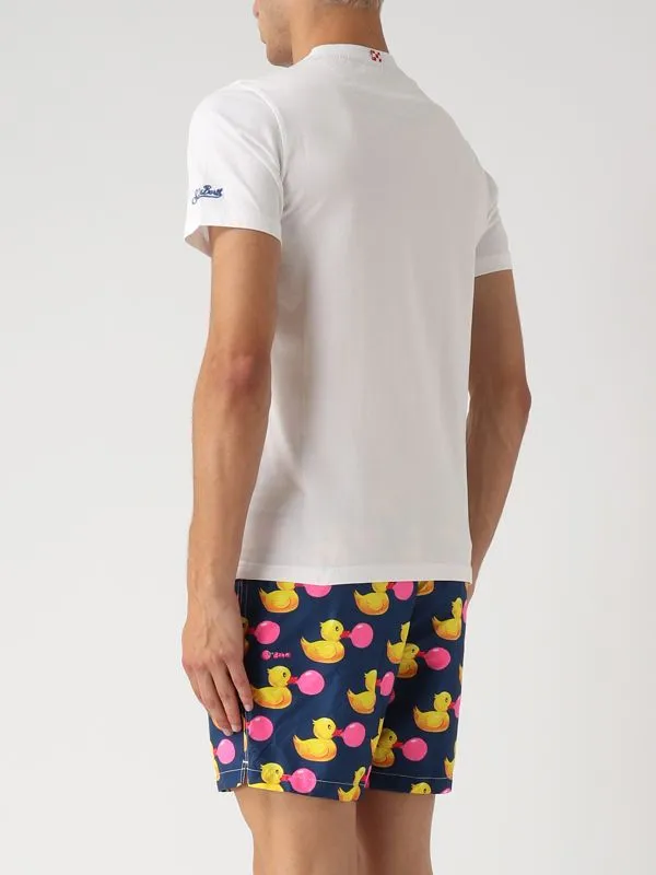 T-shirt uomo MC2 Saint Barth Blanche in cotone con taschino multi pattern Stampa Big Bubble