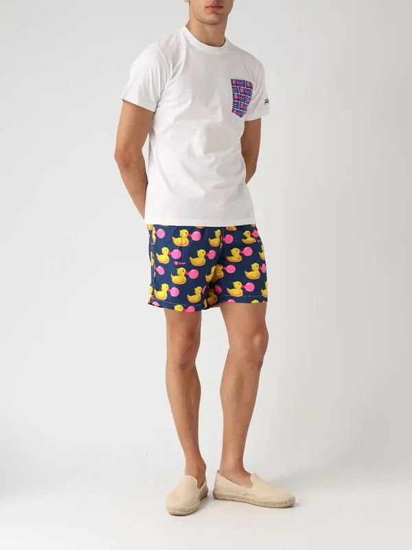 T-shirt uomo MC2 Saint Barth Blanche in cotone con taschino multi pattern Stampa Big Bubble
