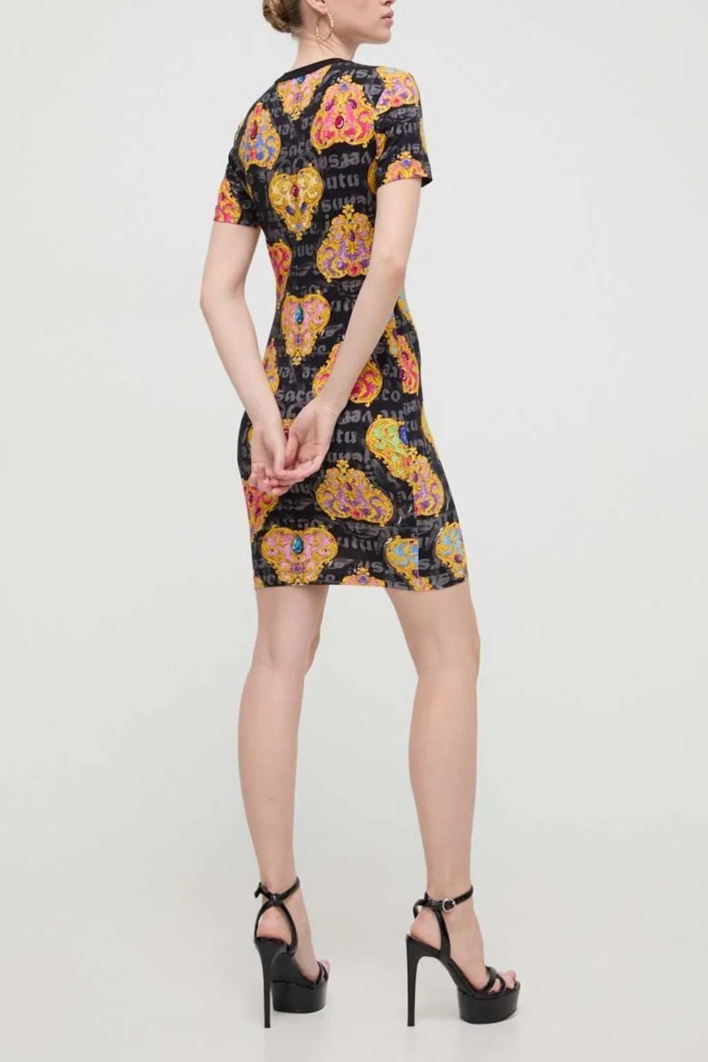 VERSACE JEANS COUTURE ABITO DONNA IN JERSEY NERO STAMPA CUORI O939