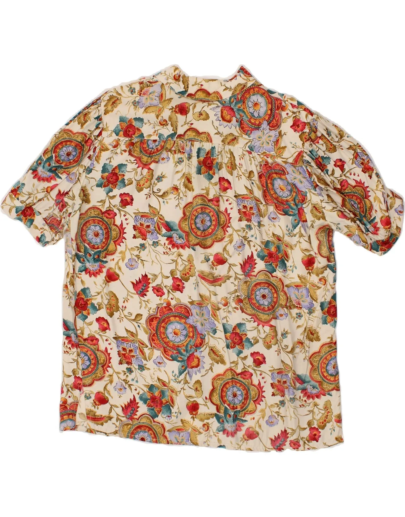VINTAGE Womens Short Sleeve Shirt Blouse UK 18 XL Beige Floral